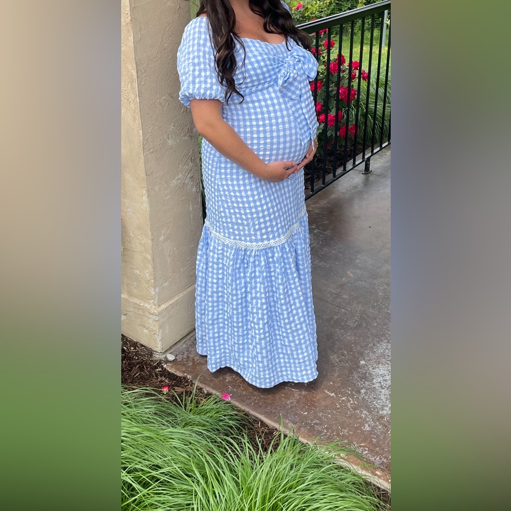 Boutique blue checkered seersucker dress size large.